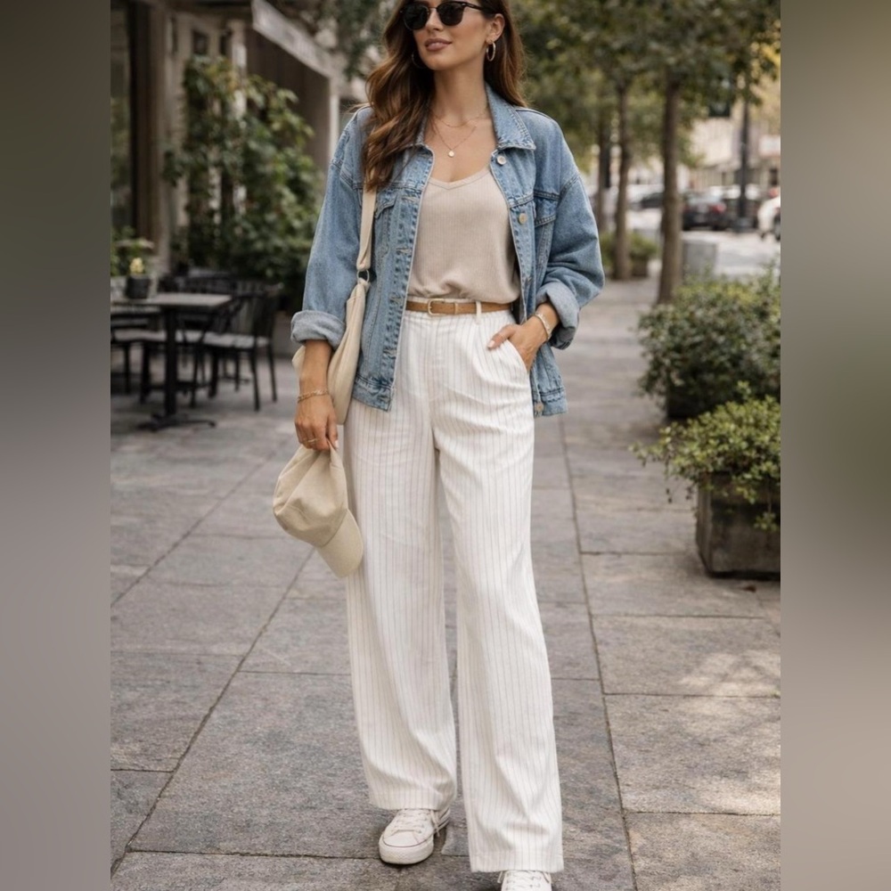 SHEIN White Pinstripe Wide Leg Pants